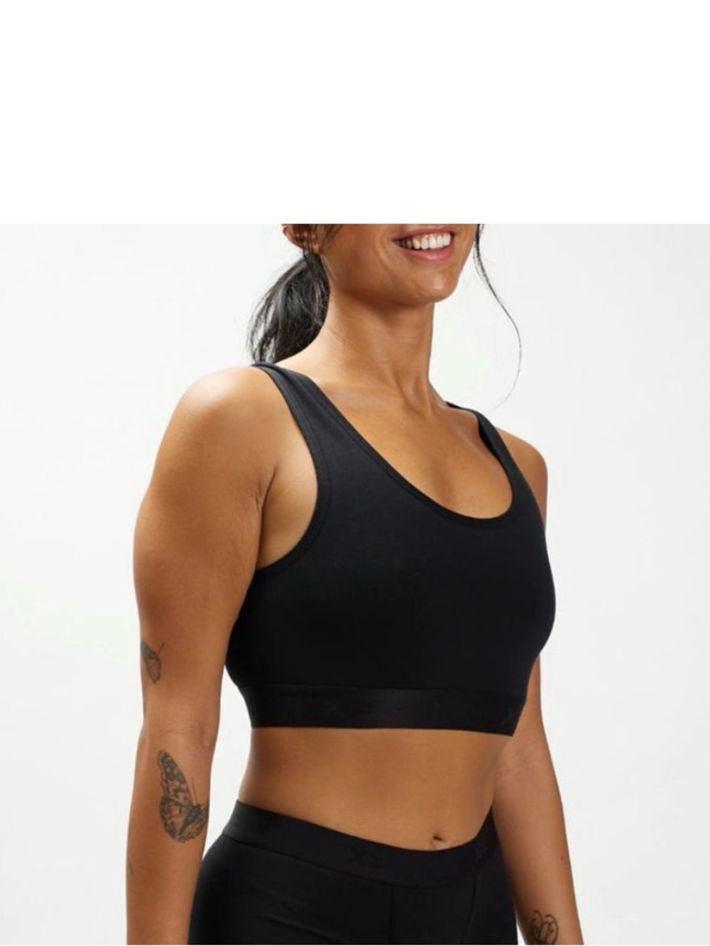 TomboyX Black Compression Longline Sports Bra Small Logo Band
